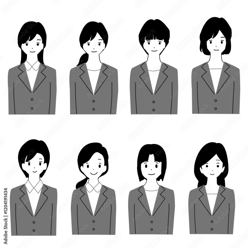 スーツを着ている若い女性のアイコンセット スーツを着ている若い女性のアイコンセット