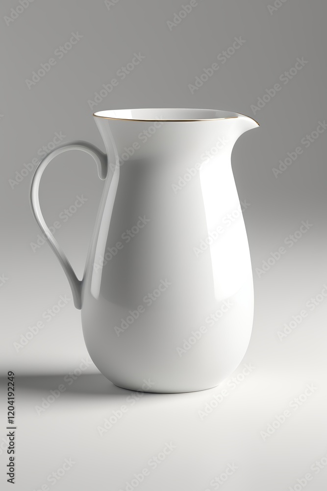 there is a white pitcher with a handle on a table there is a white pitcher with a handle on a table