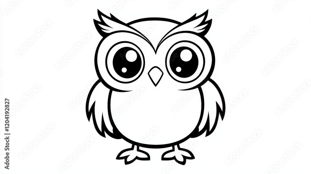 Curious Baby Owl Cartoon in Simple Line Art Style with No Background Curious Baby Owl Cartoon in Simple Line Art Style with No Background
