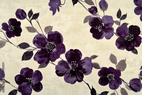 Delightful purple floral design on a soft cream background creates an inviting atmosphere in any space