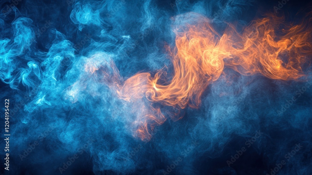 Abstract swirling smoke in vibrant blue and orange hues, creating a dynamic visual effect Abstract swirling smoke in vibrant blue and orange hues, creating a dynamic visual effect