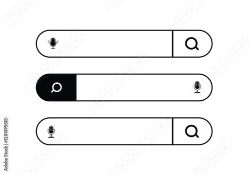 Search bar icon vector for Web UI design project  or  magnifying glass and microphone icon for voice search.