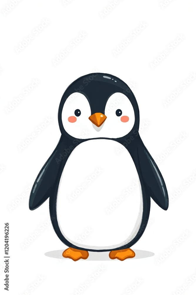 Fototapeta premium penguin with a white background and a black head and orange feet