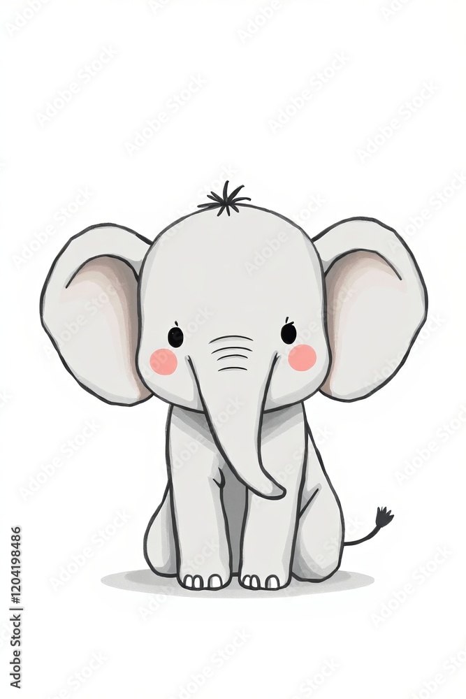 Naklejka premium cartoon elephant sitting down with its trunk up and eyes closed