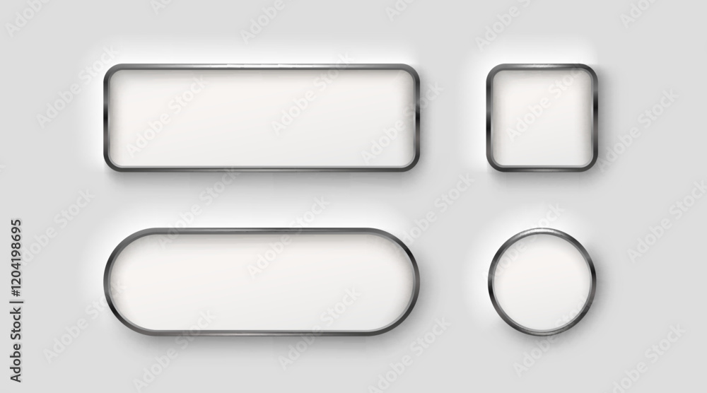 Frame button, silver color set, minimal label message. Vector illustration Frame button, silver color set, minimal label message. Vector illustration
