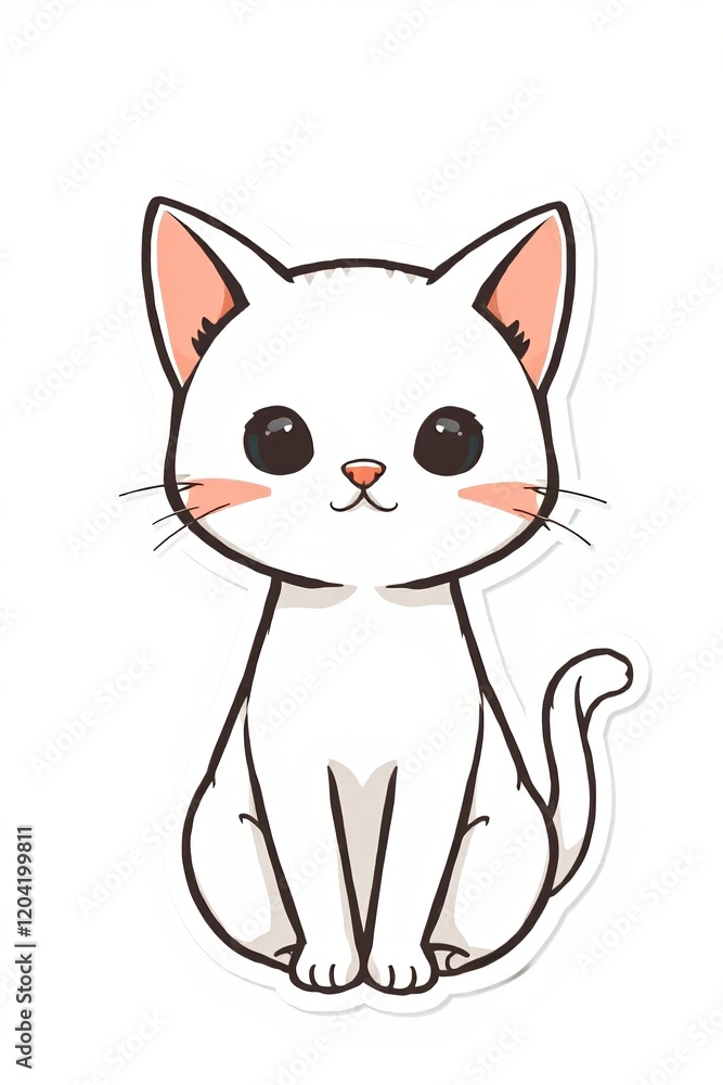 Fototapeta premium there is a white cat with black eyes sitting down