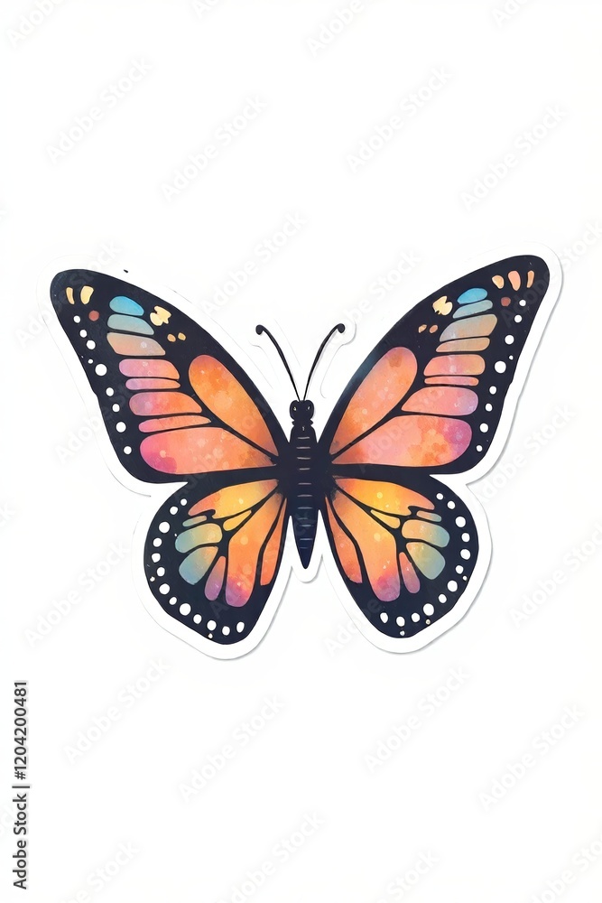 Fototapeta premium butterfly shaped sticker with colorful wings on white background