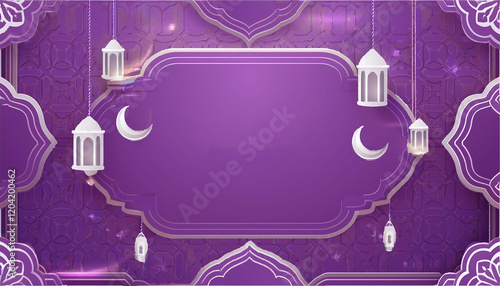 Beautifully Illuminated Mosque with Golden Domes and Minarets Under a Starry Night Sky with Hanging Lights