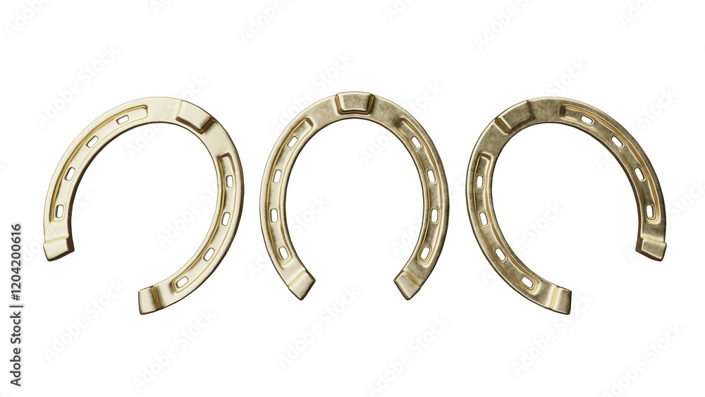 Horseshoes gold isolated on white, transparent. Talisman good luck and fortune symbol Horseshoes gold isolated on white, transparent. Talisman good luck and fortune symbol