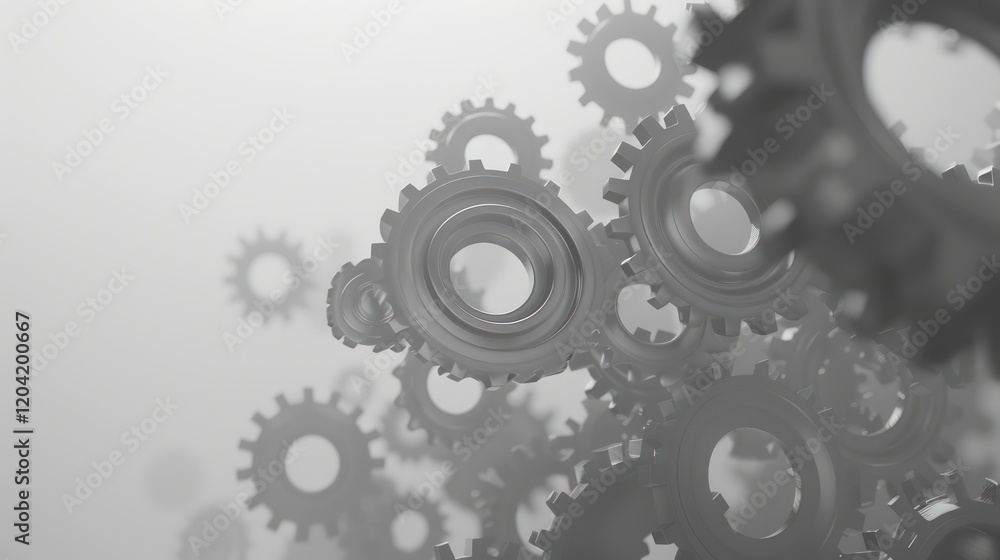Metal gears of various sizes interlock and spin in a repetitive pattern against a solid white background, featuring smooth surfaces and metallic textures. Metal gears of various sizes interlock and spin in a repetitive pattern against a solid white background, featuring smooth surfaces and metallic textures.