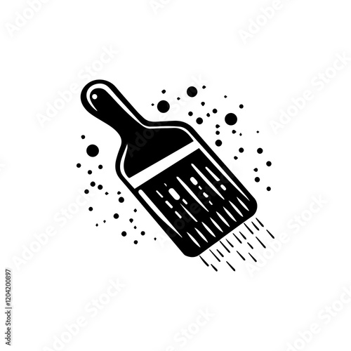 Hand brush cleaning debris in black and white illustration