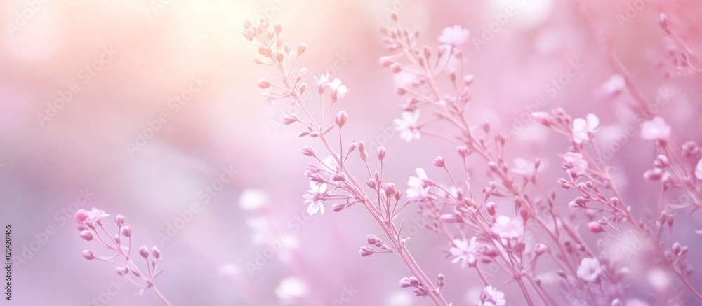 Fototapeta premium Delicate floral stems in a soft pink dreamlike bokeh setting for elegant backgrounds