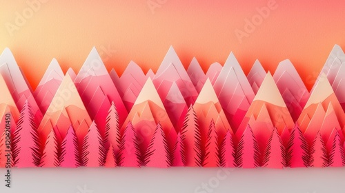Clean Cutout of Triangular Mountains in Soft Pink and Orange Tones