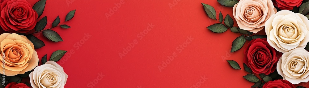 Beautiful arrangement of red, pink, and white roses on a vibrant red background. Beautiful arrangement of red, pink, and white roses on a vibrant red background.