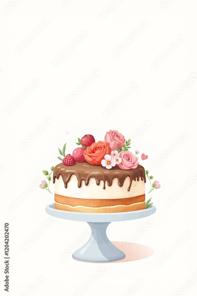 there is a cake with chocolate icing and flowers on top there is a cake with chocolate icing and flowers on top
