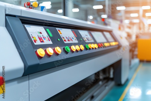 Close-up of advanced industrial machine controls in a modern production facility. photo