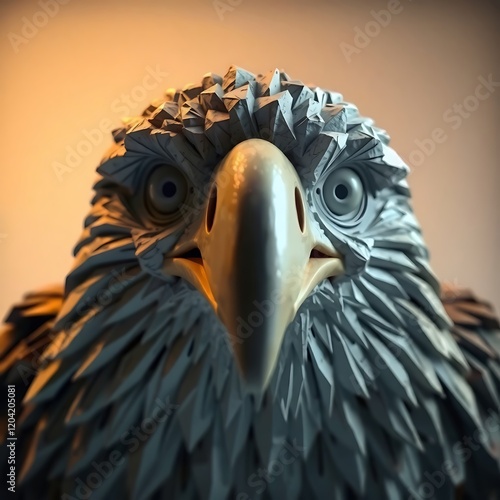 Close-up of a stylized, low-poly eagle head. photo