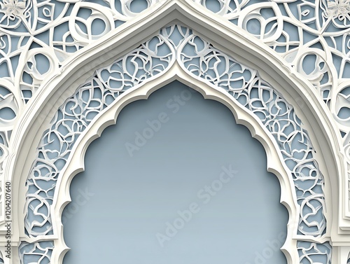 Ornate White Archway with Intricate Floral Design photo