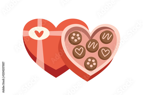 Chocolate box illustration. Cookies in the box. Valentine gift. Birthday gifts. Chocolate dessert. Love shape box. Chocolate biscuit.