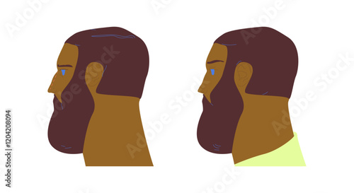 Rhinoplasty, plastic surgery before and after. Man patient profile, nose reshaping and cosmetic aesthetic enhancement, modification, correction. Flat vector illustration isolated on white background.