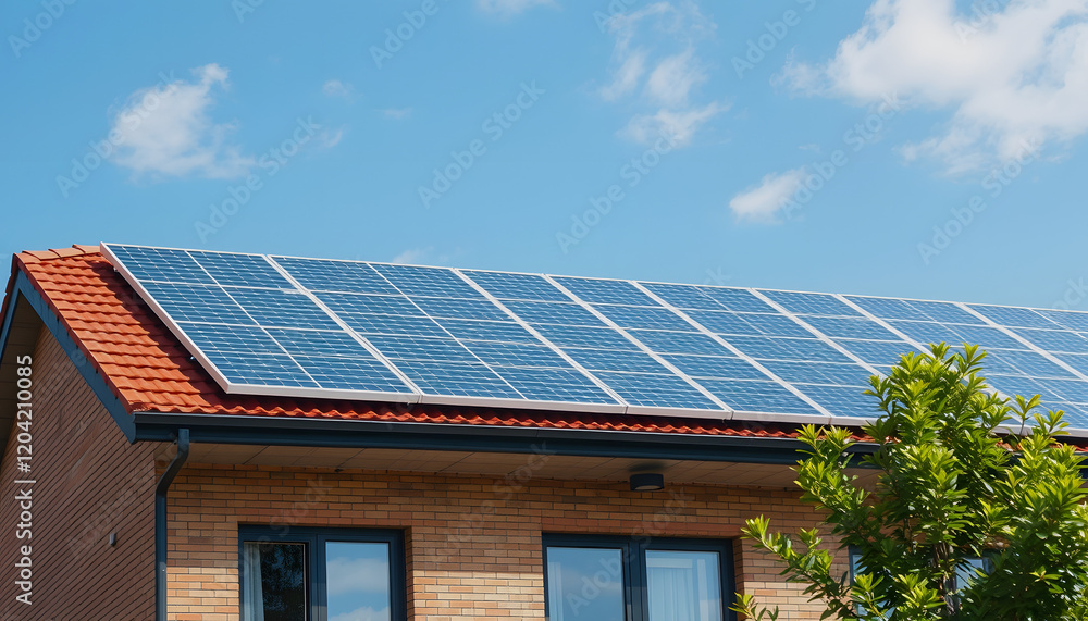 Solar panel installation on modern building, renewable energy, isometry, with white tones Solar panel installation on modern building, renewable energy, isometry, with white tones