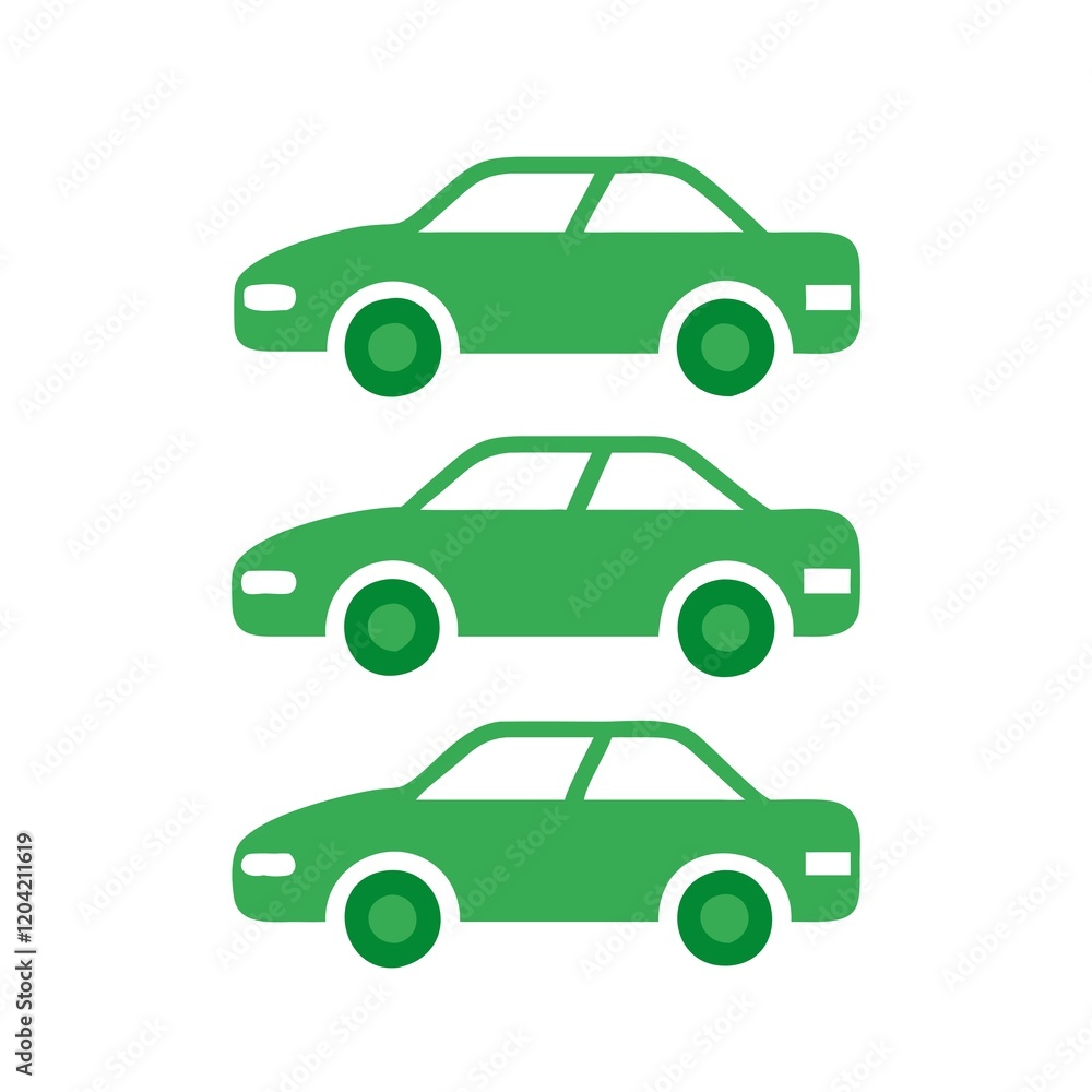 Fototapeta premium 3 different green cars on the white background.