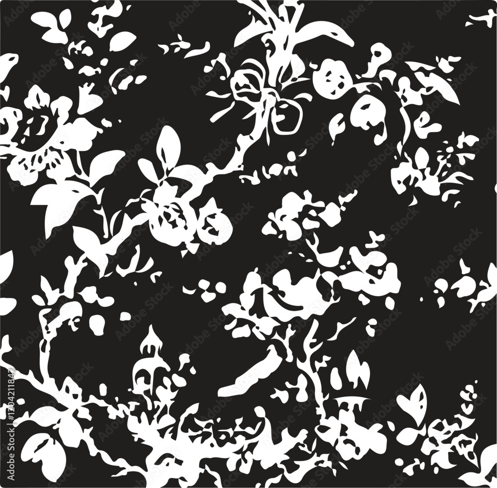 Fototapeta premium botanical floral vector seamless pattern with roses herbs and leaves big set background with flowers