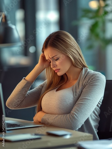 pregnancy, business, gestosis and people concept - pregnant businesswoman feeling sick at office work photo