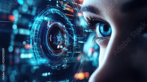 Woman's Eye with Futuristic Digital Interface Overlay
