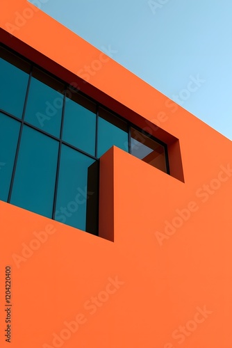 3D render of a minimal modern teracota architecture facade against a blue sky photo