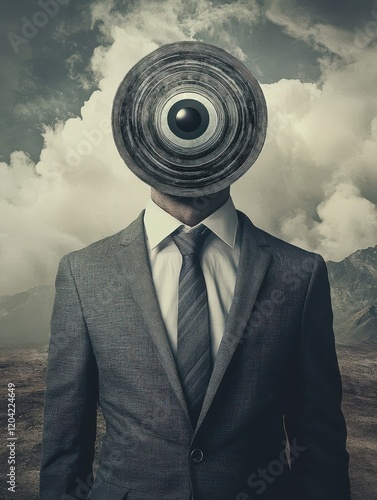 Surreal businessman with target head concept Generative AI image