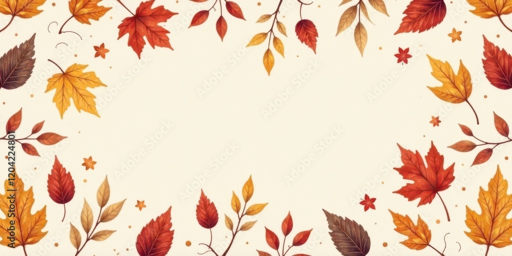 Autumnal foliage border design with blank space for text ideal for seasonal announcements or greetings. Autumnal foliage border design with blank space for text ideal for seasonal announcements or greetings.
