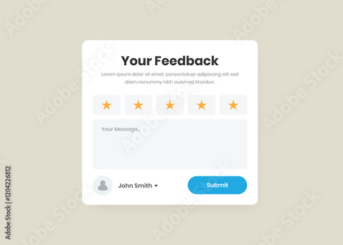 Client Feedback Form Design with Star Rating for Website Popup Card