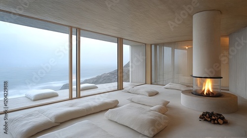 Cozy Retreat: A Serene Ocean View Room with Pillows and Pillows and Pillows. photo