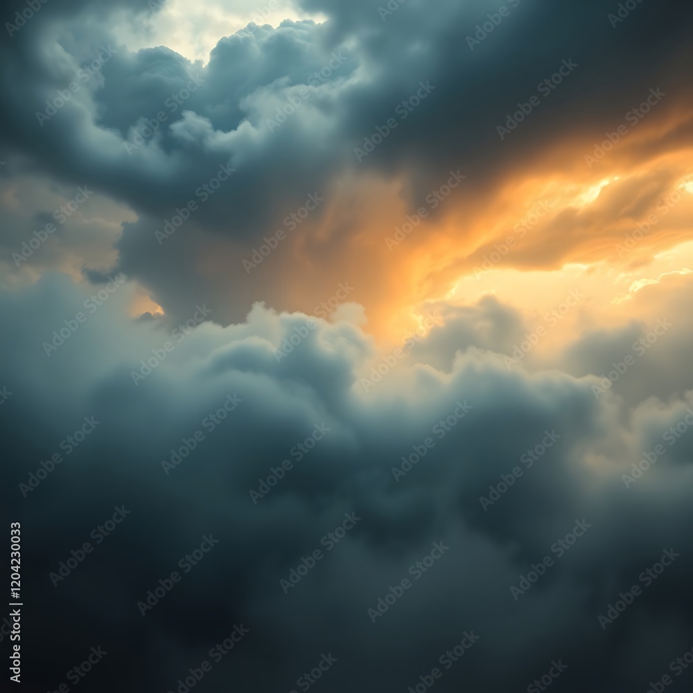 Obraz premium Dramatic sunset through dark clouds.