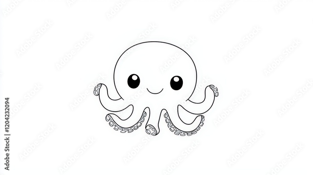 Cute Cartoon Baby Octopus in Simple Line Art Style for Kids' Illustrations Cute Cartoon Baby Octopus in Simple Line Art Style for Kids' Illustrations