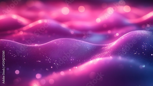 Abstract waves of vibrant pink and purple colors create a mesmerizing visual effect in a digital landscape
