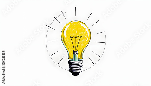Light bulb with the lines are connected in a circle on the outside, color sketch, with white tones