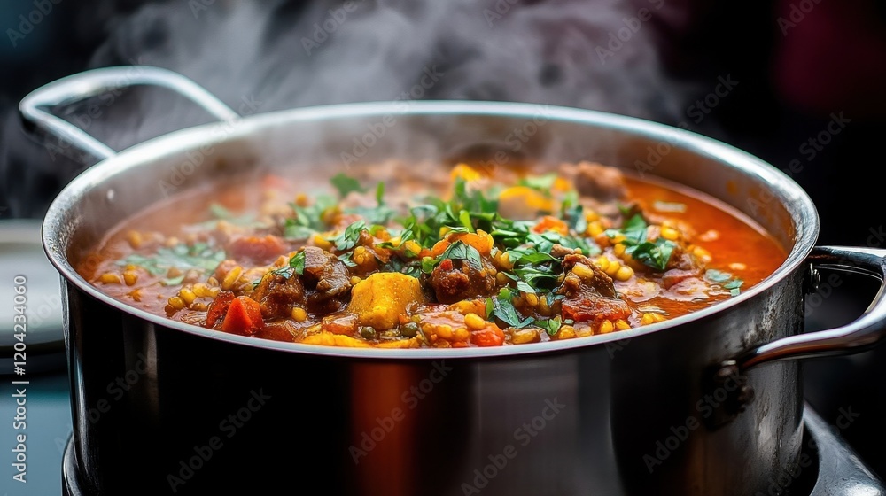 Steaming Hot Stew in Pot. Steaming Hot Stew in Pot.