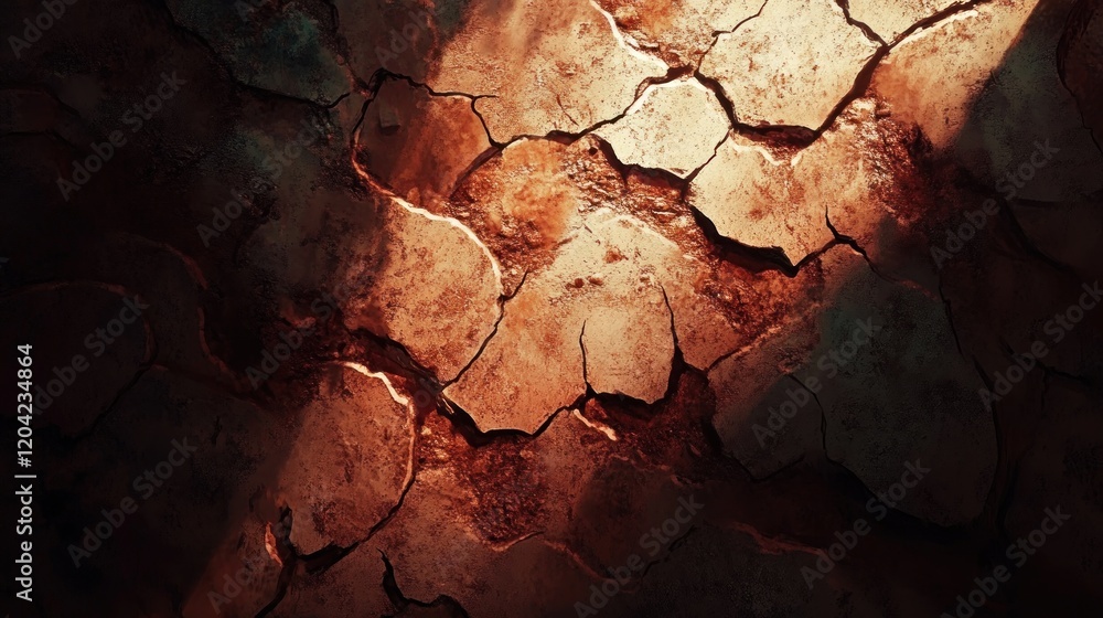 Fototapeta premium Cracked Earth Texture with Deep Red Tones and Dramatic Lighting Abstract