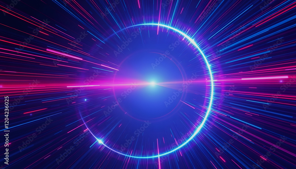 Obraz premium Neon Circle in Hyperspace with Streaking Pink and Blue Lights