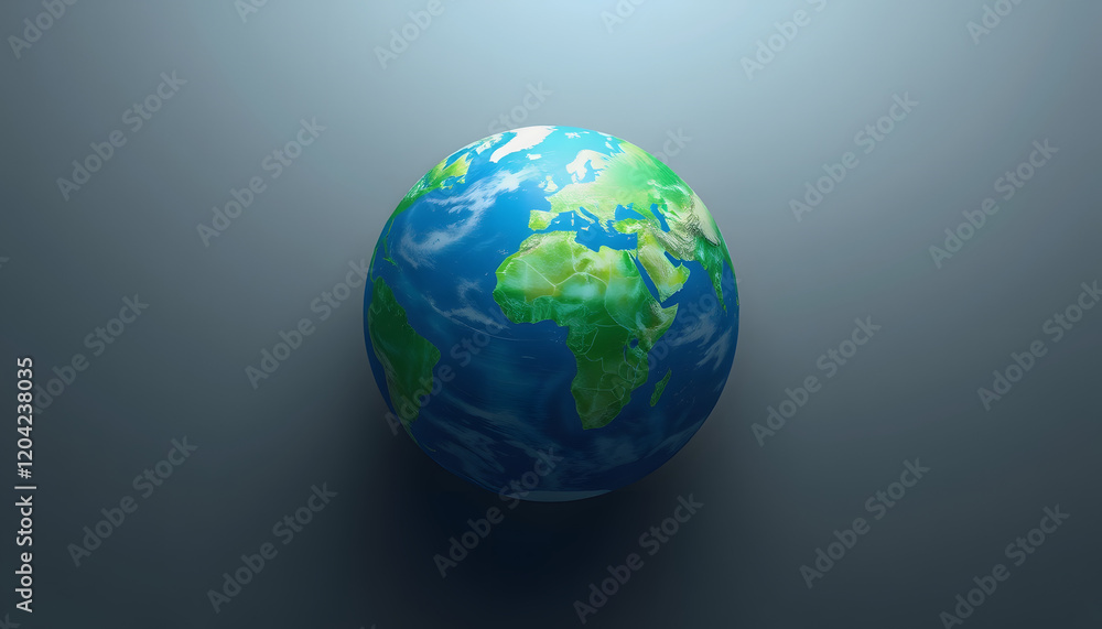 Image of planet earth in blue and green spinning on grey background, one line art, with white tones Image of planet earth in blue and green spinning on grey background, one line art, with white tones