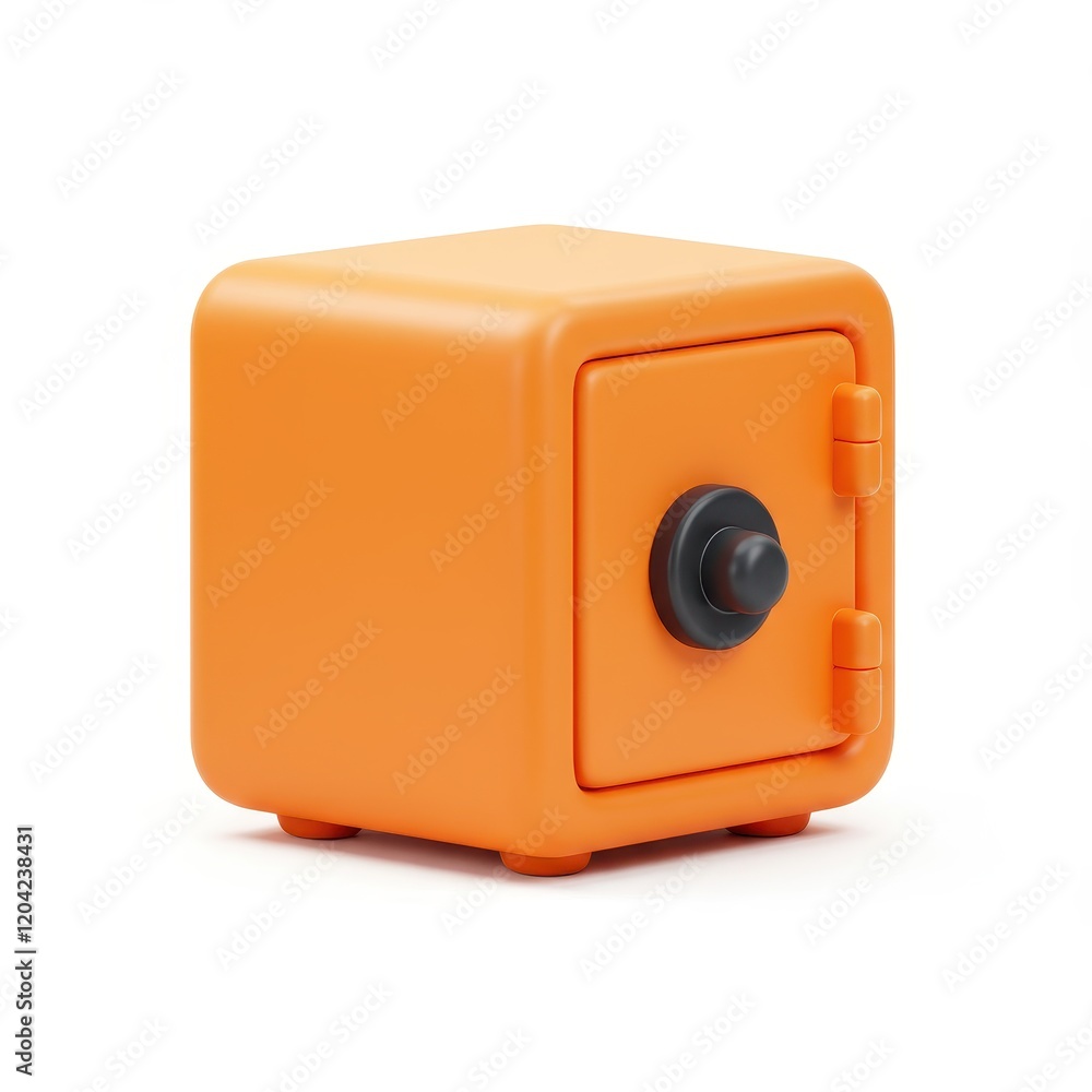 A 3D illustration of an orange safe box with a black handle isolated on a white background A 3D illustration of an orange safe box with a black handle isolated on a white background