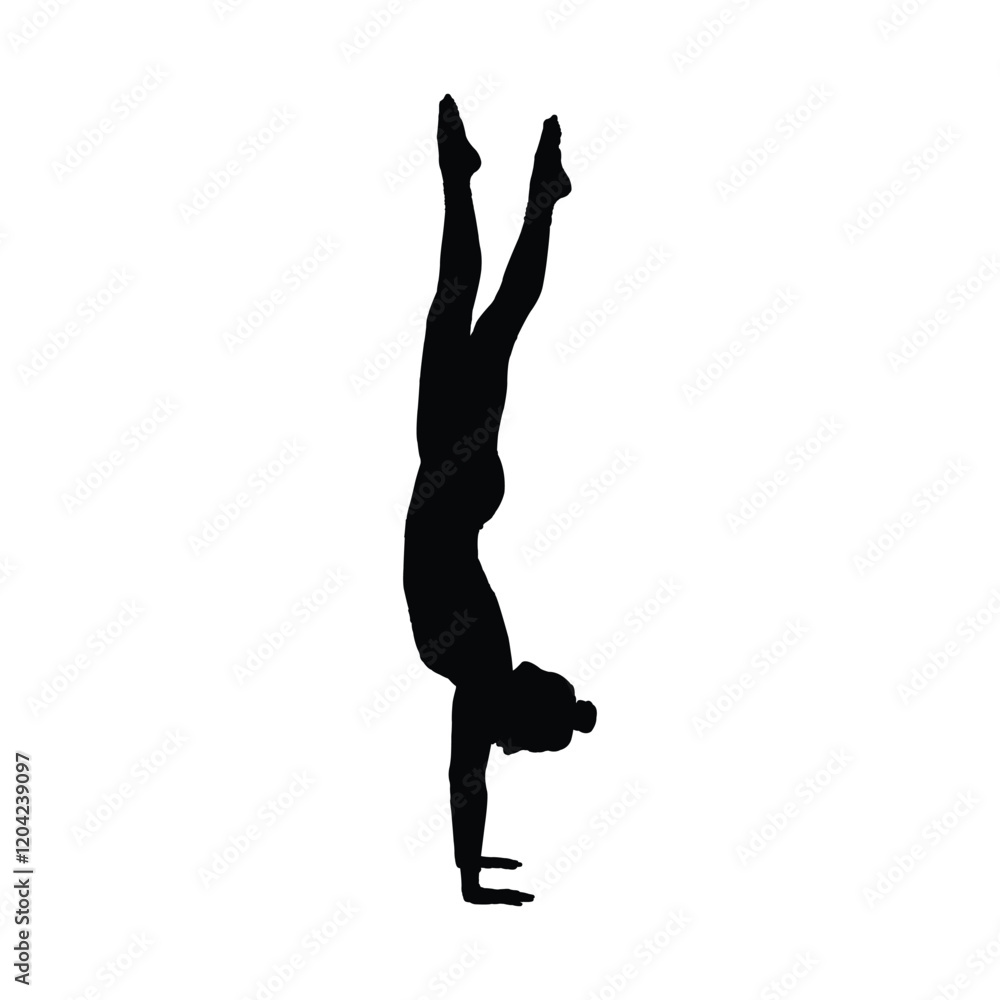 Silhouette of a woman in a handstand pose. Yoga silhouette, Yoga vector, Yoga icon, Yoga drawing.
Silhouette of a woman in a handstand pose. Yoga silhouette, Yoga vector, Yoga icon, Yoga drawing.