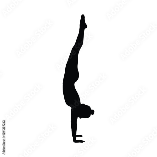 Woman in handstand yoga pose silhouette. Yoga vector, Yoga icon, Yoga drawing, Yoga silhouette.
