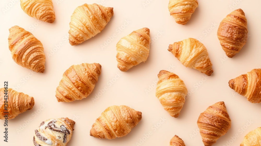 Artisan Croissant Background with Golden Pastry Arrangement 4 Artisan Croissant Background with Golden Pastry Arrangement 4