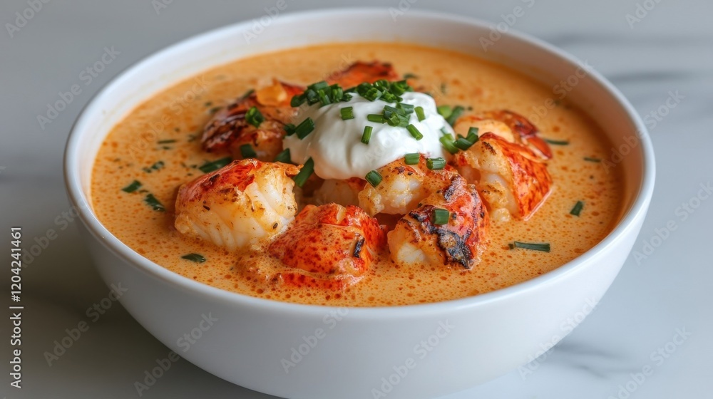 Lobster Bisque in White Bowl. Lobster Bisque in White Bowl.