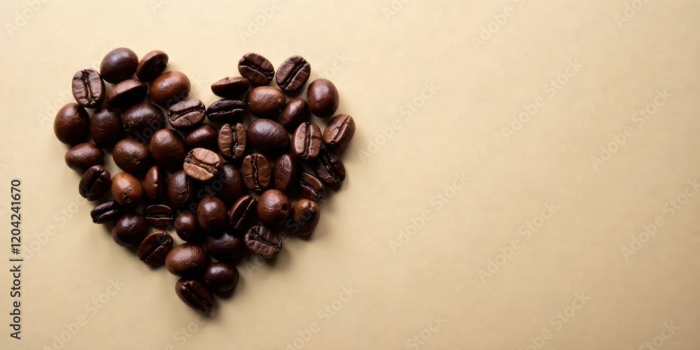 Aromatic Coffee Beans Arranged in a Heart Shape on a Light Brown Background Aromatic Coffee Beans Arranged in a Heart Shape on a Light Brown Background