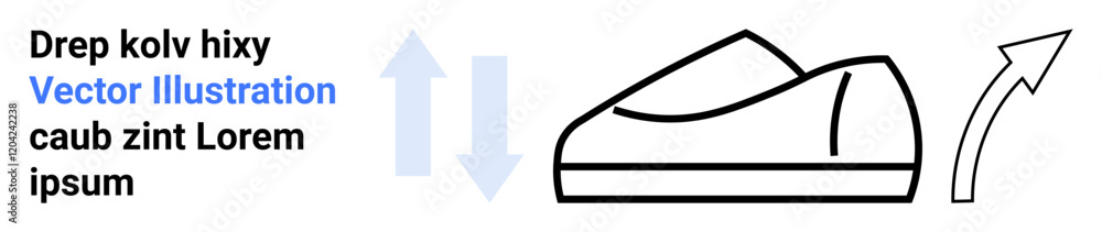 Shoe outline, blue up and down arrows, curved right arrow. Ideal for motion, movement, activity, sports, fitness, exercise, and directions. Landing page Shoe outline, blue up and down arrows, curved right arrow. Ideal for motion, movement, activity, sports, fitness, exercise, and directions. Landing page