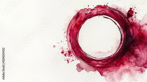 Red wine ring stain on white background, copy space.